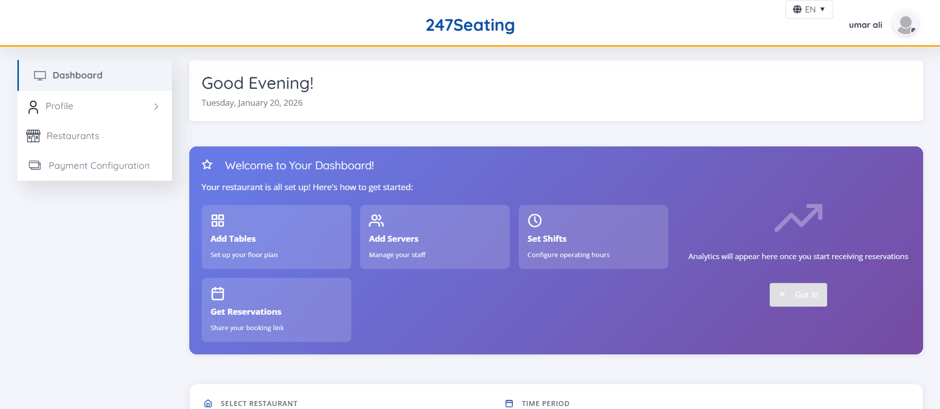Reservation management dashboard