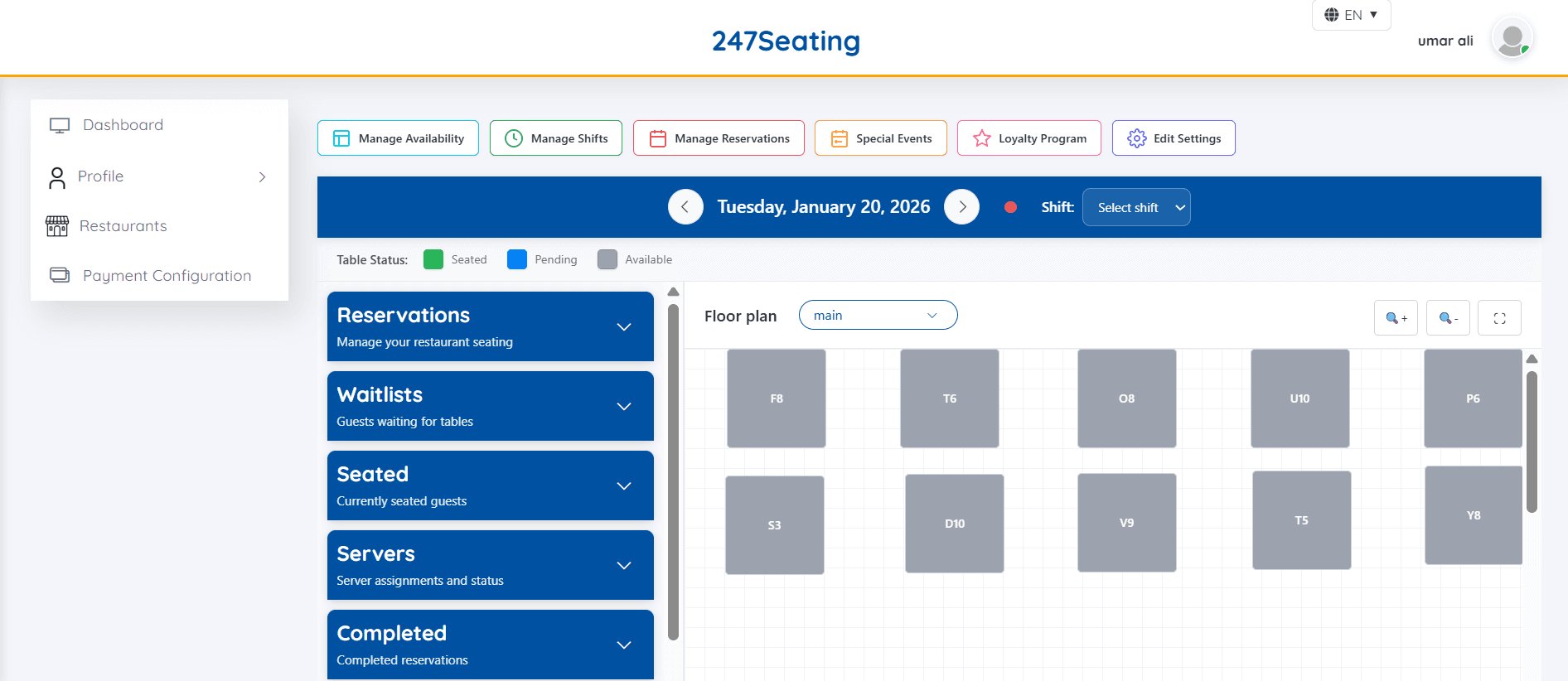 Table and availability controls